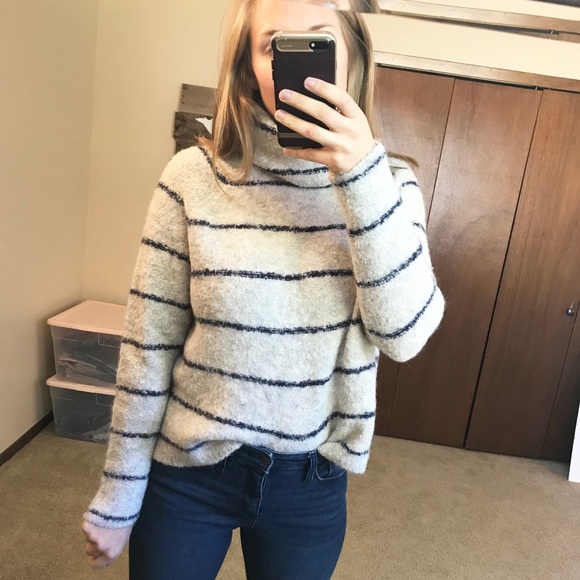 Madewell Sweaters - Madewell Boxy turtle neck sweater striped sz M
